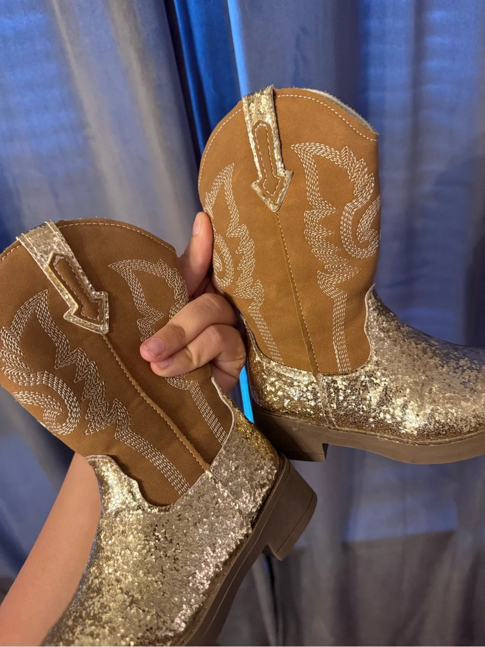 Kids Glitter Cowgirl Boots - Gold/Tan
